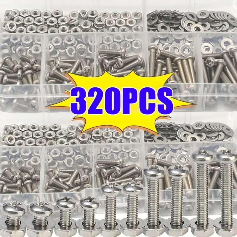 Furniture Hardware - 320PCS Hex Nuts & Bolts Set