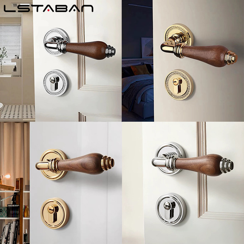 Zinc Furniture Hardware - Euro Walnut Wood Handle Door Lock