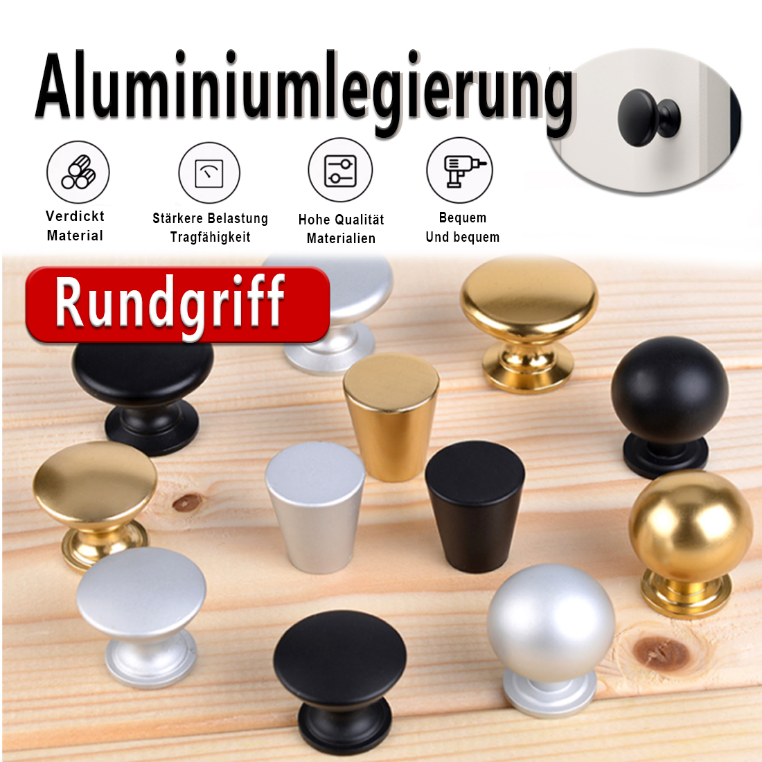 Furniture Hardware Products - 5PCS Aluminum Kitchen Cupboard Round Shape