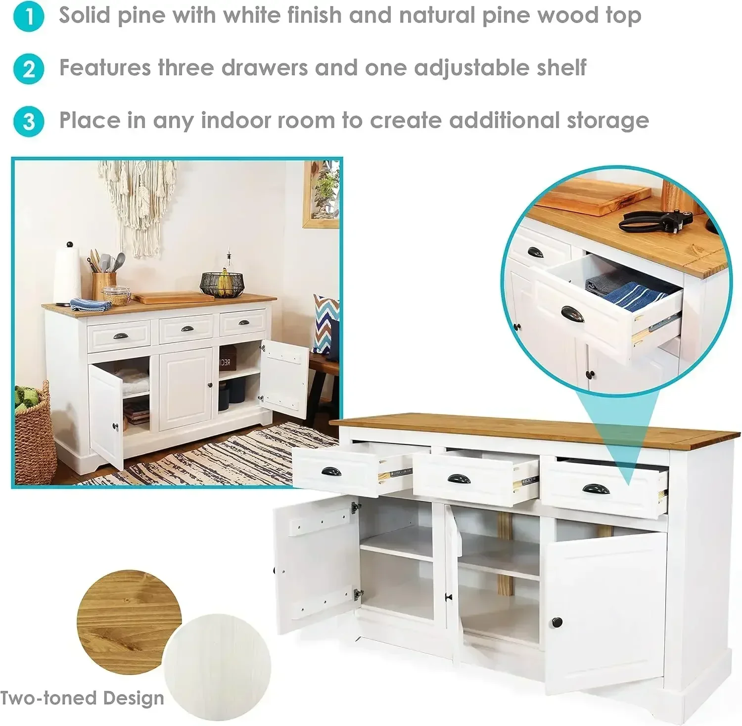 Zinc Furniture Hardware - XMSJ-Sale Solid Pine Sideboard Cabinet with