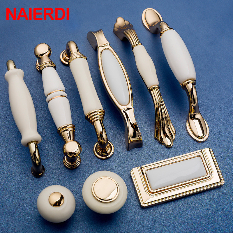 NAIERDI Gold White Creamic Cab - Drawer Pull Gold avaliação e preço