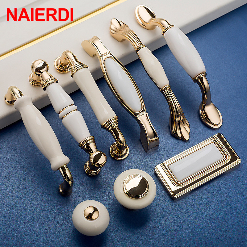 NAIERDI Gold White Creamic Cab - Drawer Pull Gold avaliação e preço