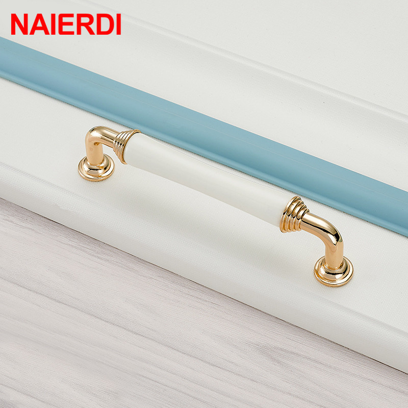 NAIERDI Gold White Creamic Cab - Drawer Pull Gold avaliação e preço